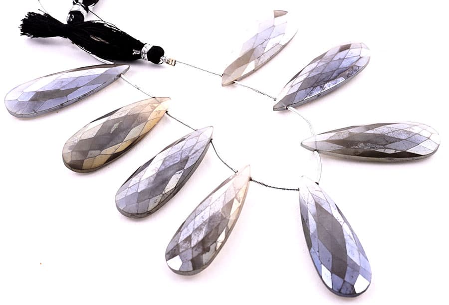 Gray Moonstone Coated 15x45mm Faceted Pear, additional view