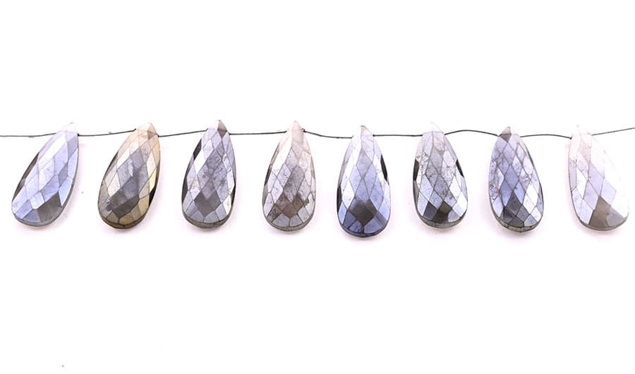 Gray Moonstone Coated 15x45mm Faceted Pear, additional view