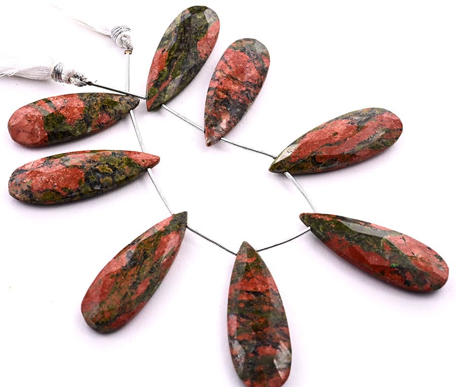 Unakite 15x45mm Faceted Pear, additional view