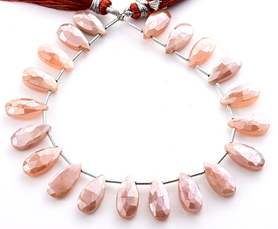 Peach Moonstone Coated 7X15mm Faceted Pear, additional view