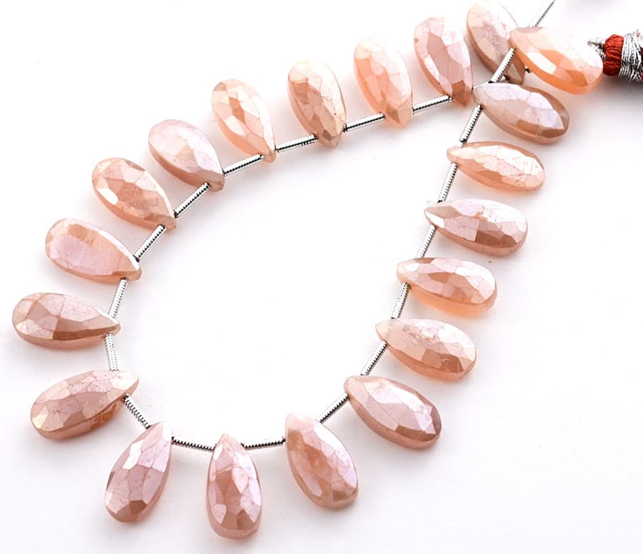 Peach Moonstone Coated 7X15mm Faceted Pear, additional view