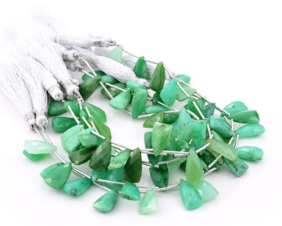 Chrysoprase 9×15 Faceted Pyramid gemstone bead strand