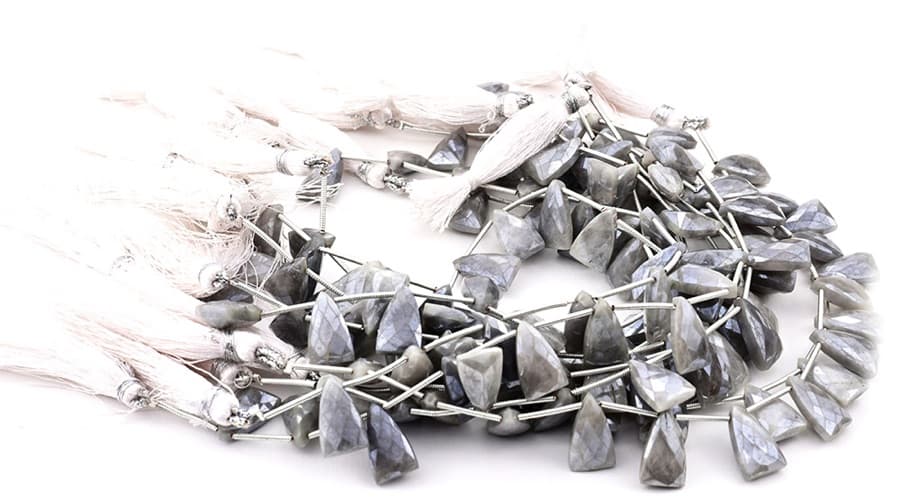 Grey Silverite 9×15 Faceted Pyramid gemstone bead strand