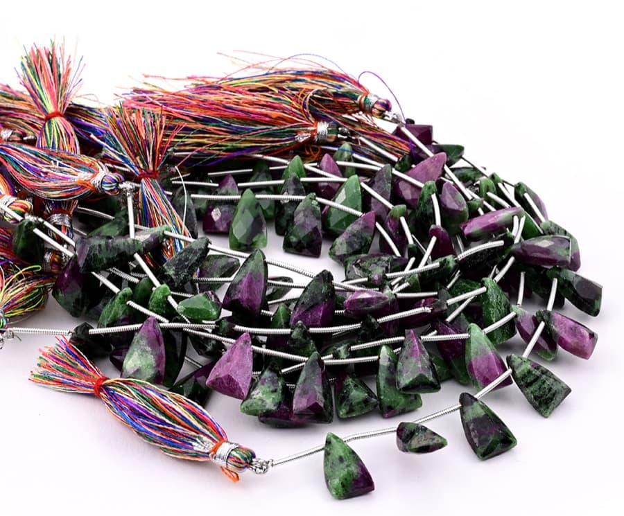 Ruby Zoisite 9×15 Faceted Pyramid gemstone bead strand