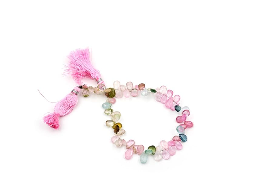 Multi Color Afghani Tourmaline Faceted Pear 5X8mm -6X9mm gemstone bead strand