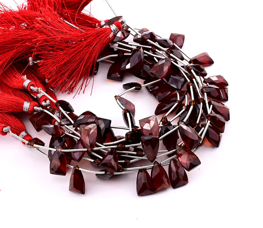Hessonite Garnet 9x15mm Faceted Pyramid gemstone bead strand