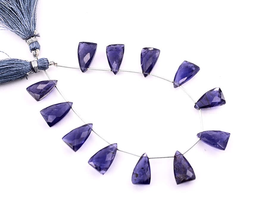 Iolite 9x15mm Faceted Pyramid gemstone bead strand