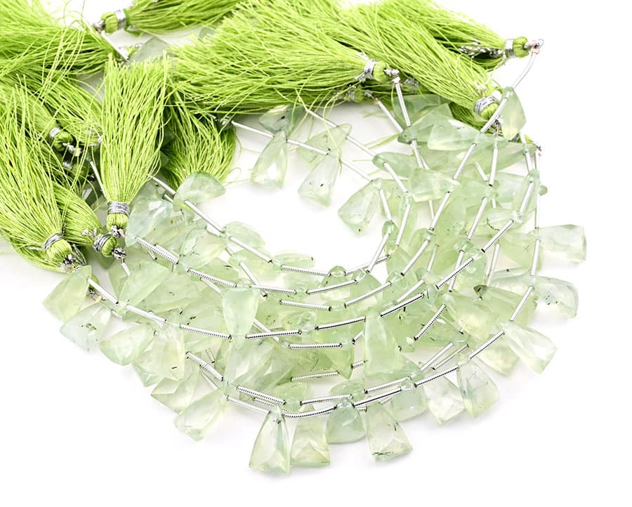 Prehnite 9x15mm Faceted Pyramid gemstone bead strand
