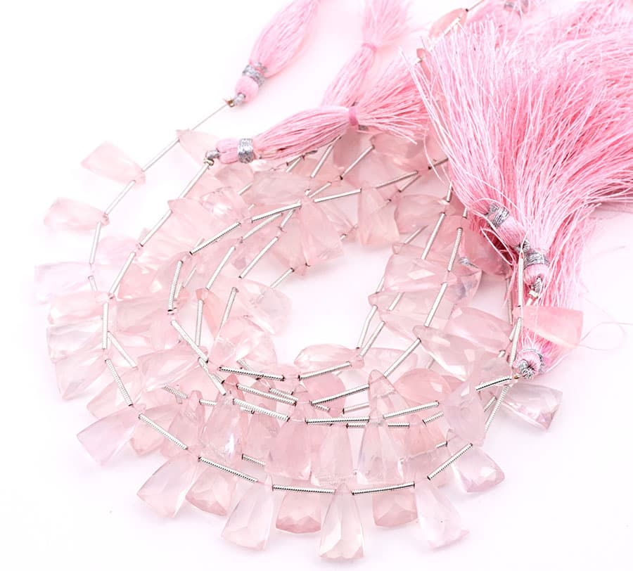 Rose Quartz 9x15mm Faceted Pyramid gemstone bead strand