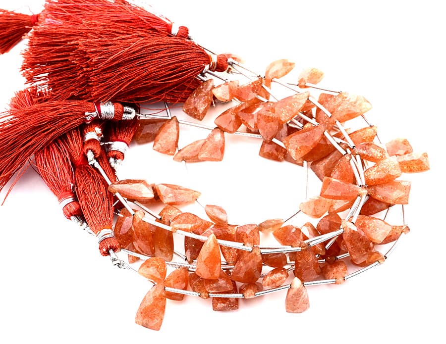 Sunstone 9x15mm Faceted Pyramid gemstone bead strand