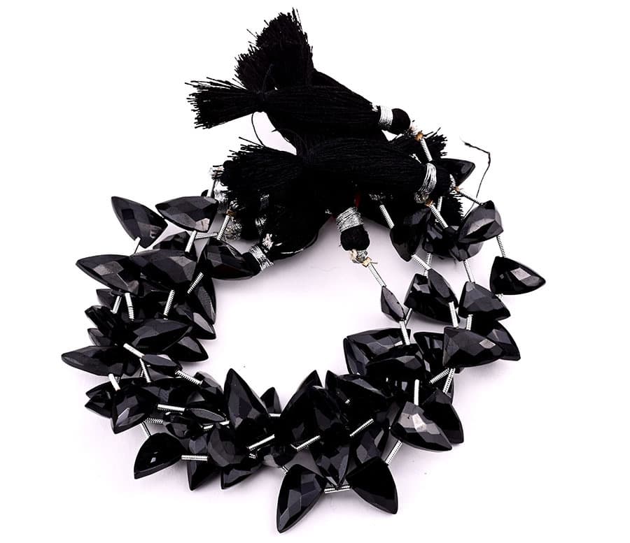 Black Onyx 9x15mm Faceted Arrowhead gemstone bead strand