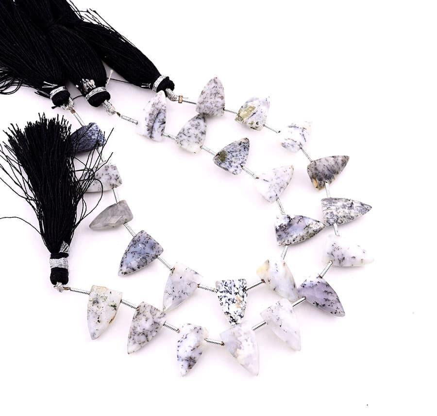 Dendrite opal 9x15mm Faceted Arrowhead gemstone bead strand