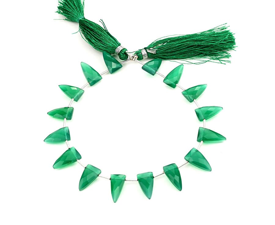 Green Onyx 9x15mm Faceted Arrowhead gemstone bead strand