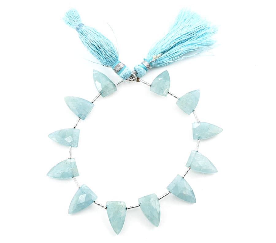 Milky Aquamarine 9x15mm Faceted Arrowhead gemstone bead strand