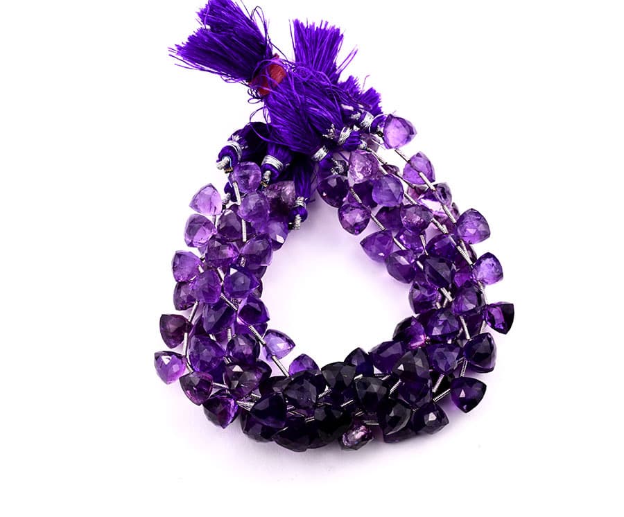 Amethyst 9x10mm Faceted Trilliant gemstone bead strand
