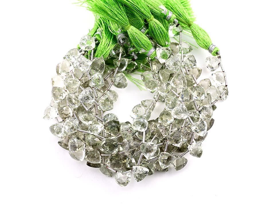 Green Amethyst 9x10mm Faceted Trilliant gemstone bead strand