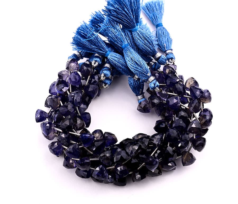 Iolite 9x10mm Faceted Trilliant gemstone bead strand