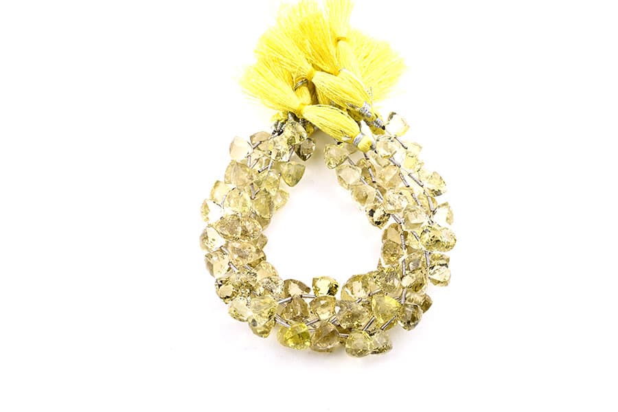 Lemon Quartz 9x10mm Faceted Trilliant gemstone bead strand
