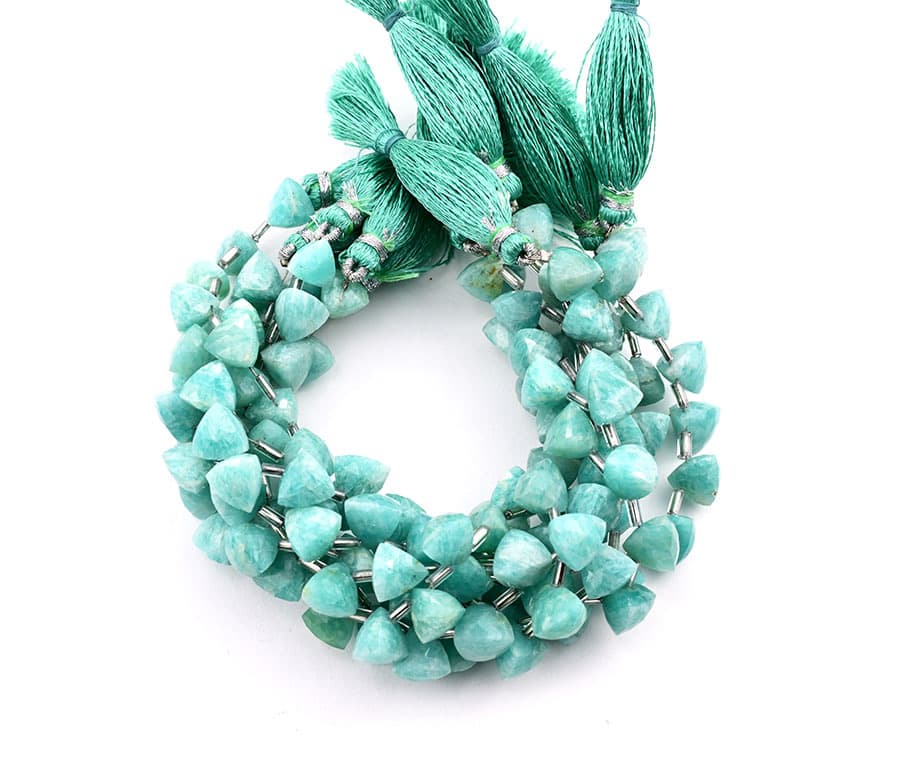 Amazonite 9x10mm Faceted Trilliant gemstone bead strand