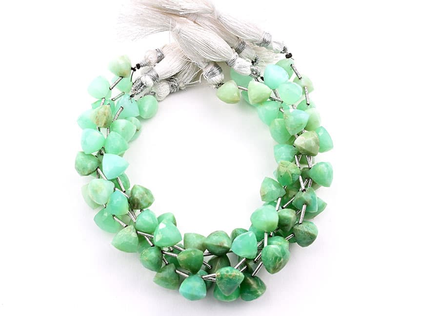Chrysoprase 9x10mm Faceted Trilliant gemstone bead strand