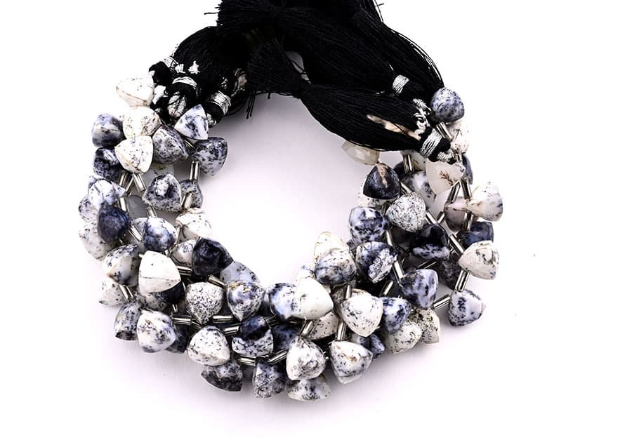 Dendrite opal 9x10mm Faceted Trilliant gemstone bead strand