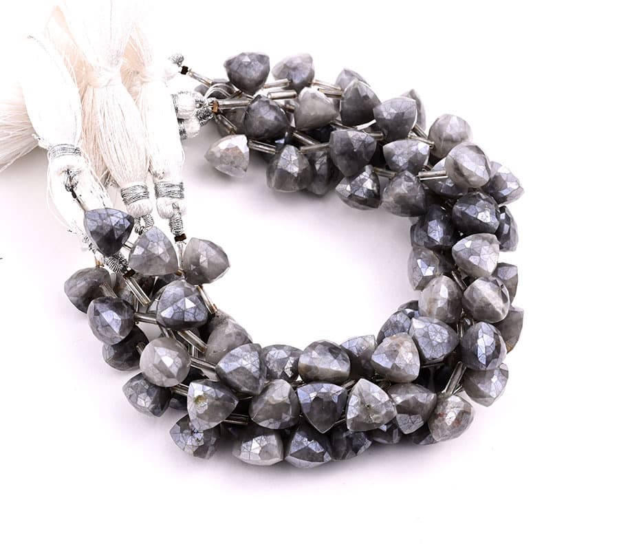 Gray Silverite 9x10mm Faceted Trilliant gemstone bead strand