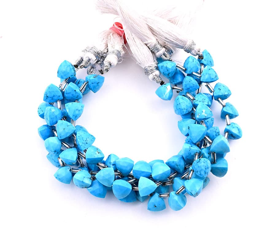 Turquoise 9x10mm Faceted Trilliant gemstone bead strand
