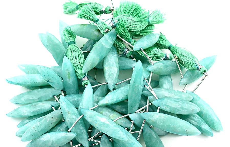 Amazonite 11x40mm Faceted Marquise gemstone bead strand