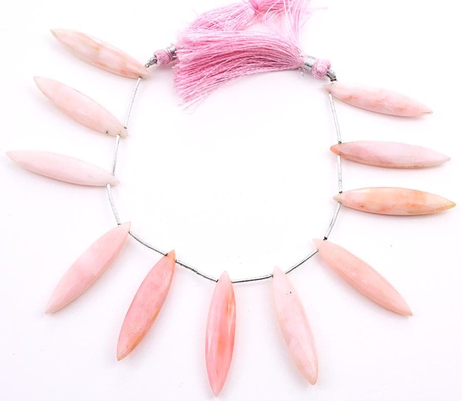 Pink Opal 11x40mm Faceted Marquise gemstone bead strand