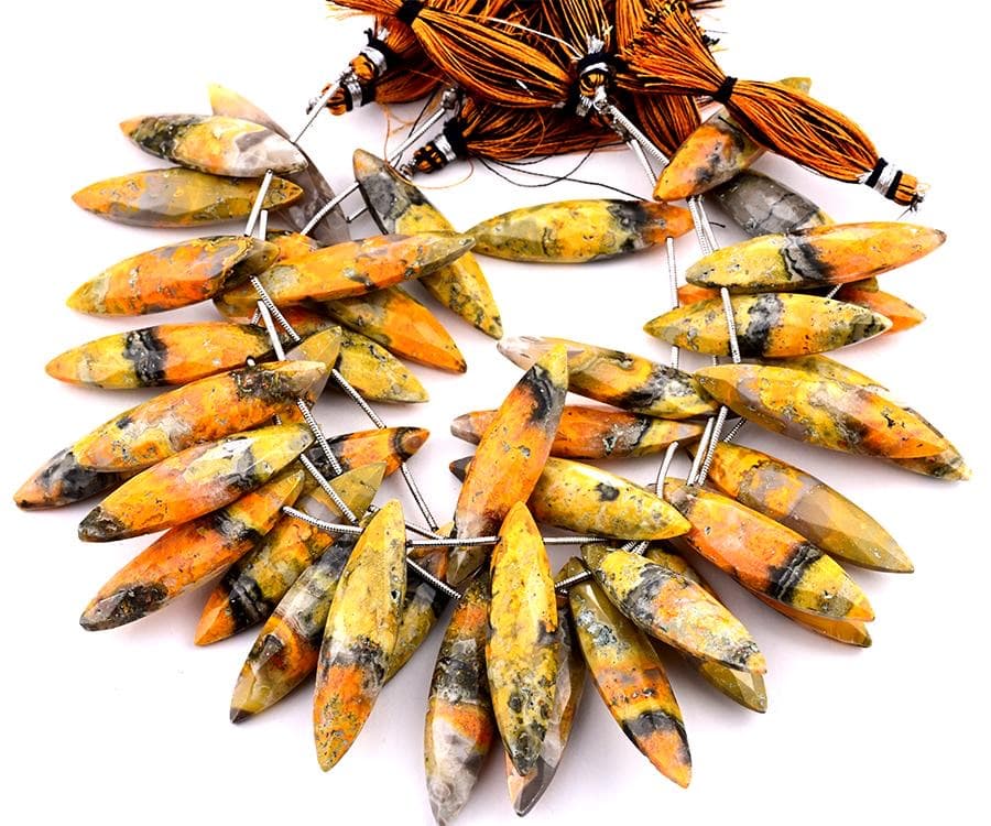 Bumble Bee Jasper 11x40mm Faceted Marquise gemstone bead strand