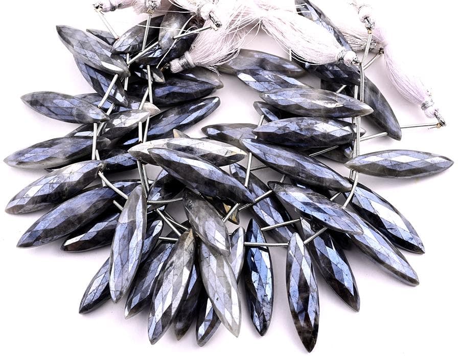 Gray Silverite 11x40mm Faceted Marquise gemstone bead strand