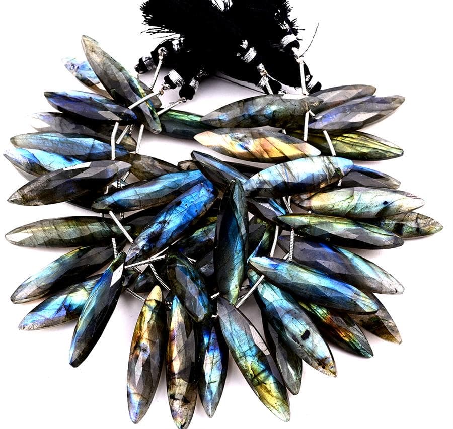 Labradorite 11x40mm Faceted Marquise gemstone bead strand