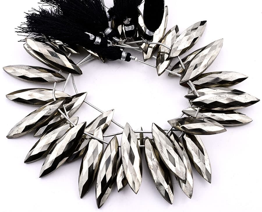 Pyrite 11x40mm Faceted Marquise gemstone bead strand