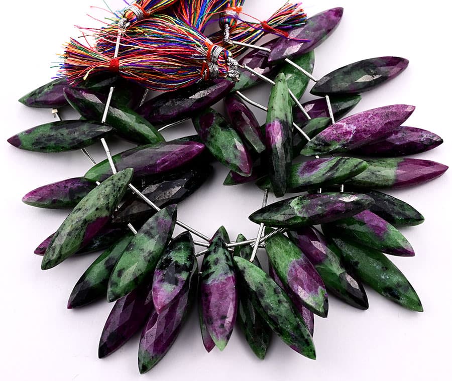 Ruby Zoisite 11x40mm Faceted Marquise gemstone bead strand