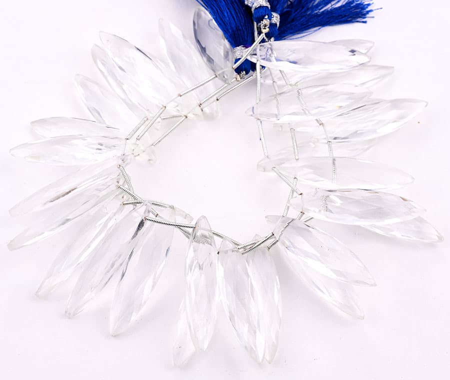 Rock Crystal 11x40mm Faceted Marquise gemstone bead strand