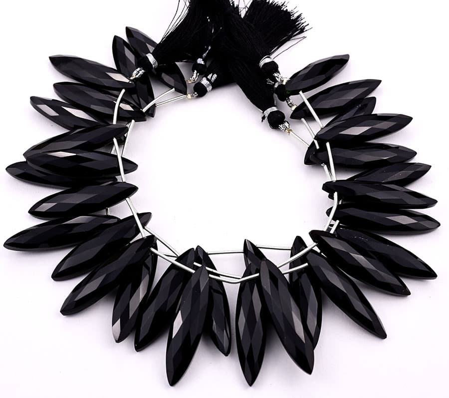 Black Onyx 11x40mm Faceted Marquise gemstone bead strand