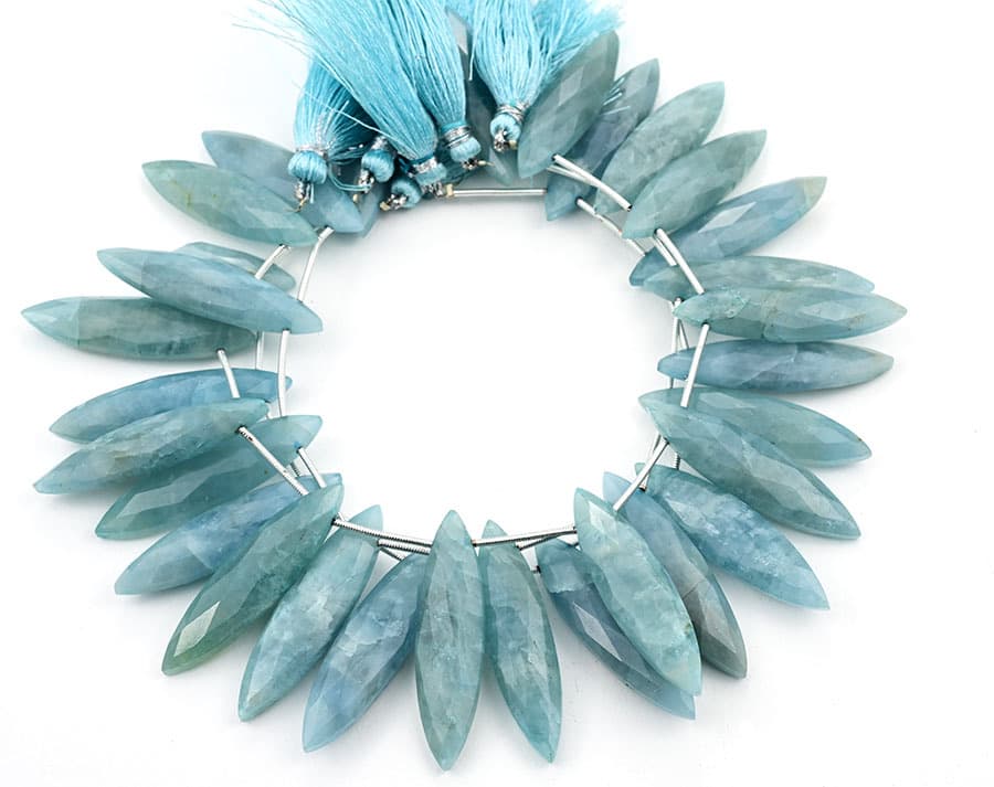 Milky Aquamarine 11x40mm Faceted Marquise gemstone bead strand