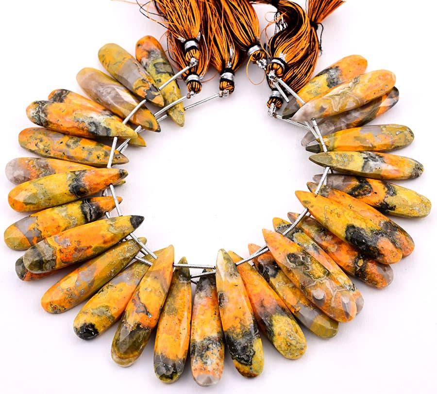 Bumble Bee Jasper 10x40mm Faceted Pear gemstone bead strand