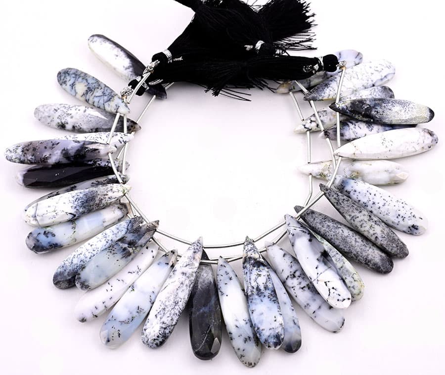 Dendrite Opal 10x40mm Faceted Pear gemstone bead strand