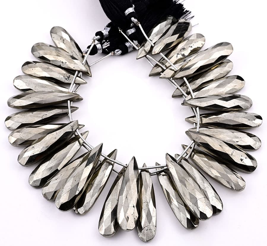 Pyrite 10x40mm Faceted Pear gemstone bead strand