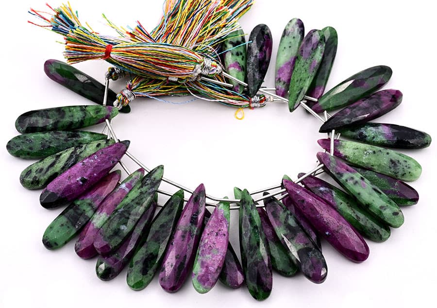 Ruby Zoisite 10x40mm Faceted Pear gemstone bead strand