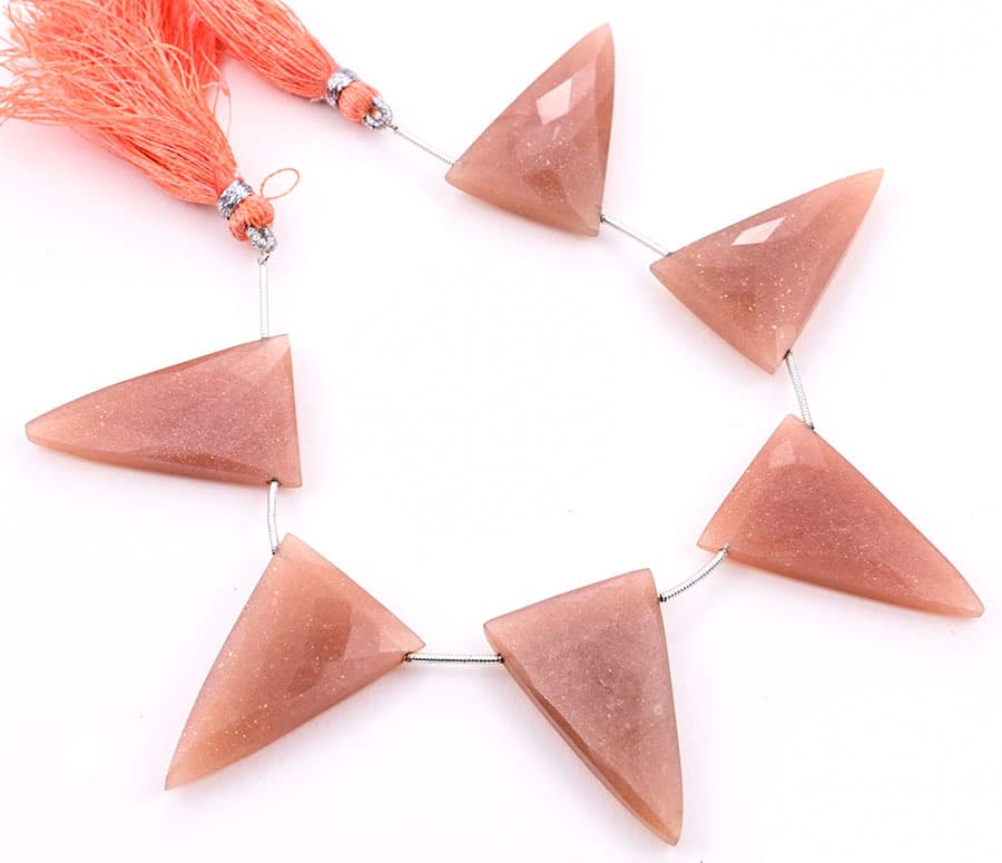 Peach Moonstone 22x34mm Faceted Triangle gemstone bead strand