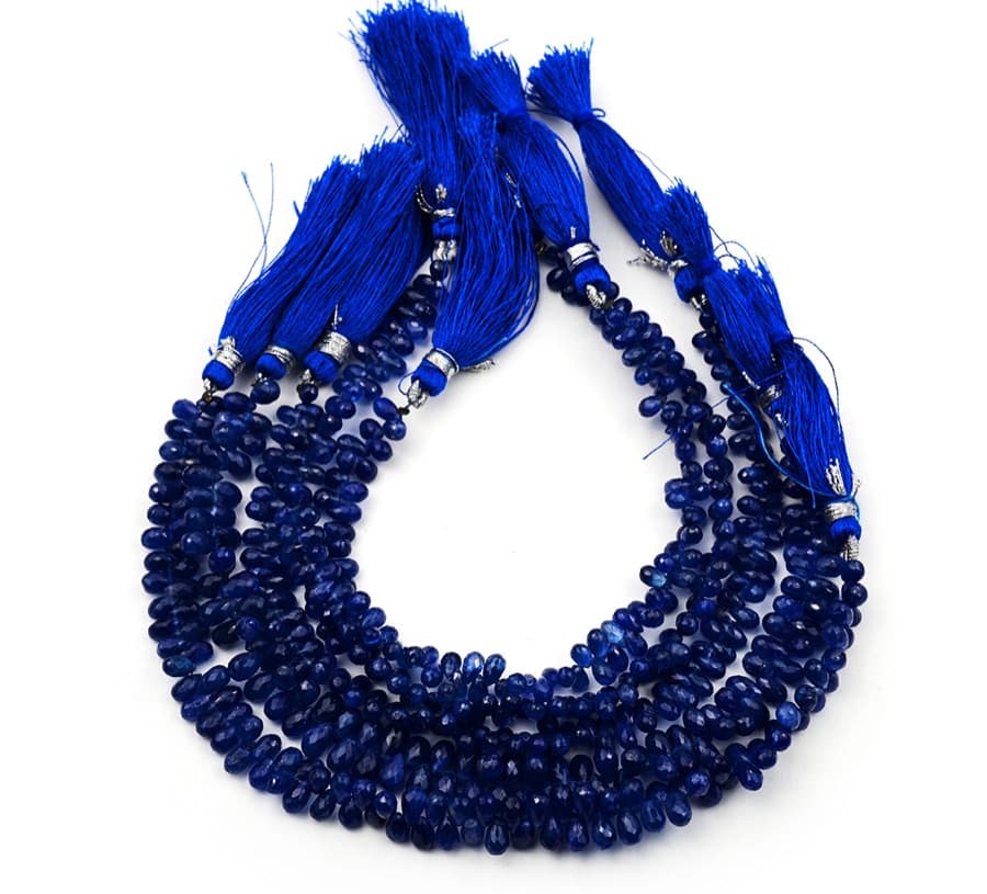 Natural Blue Sapphire 4.5mm Faceted Tear Drop gemstone bead strand