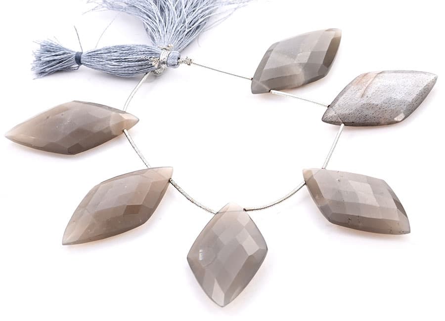 Gray Moonstone 24x44mm Faceted Diamond Cut gemstone bead strand