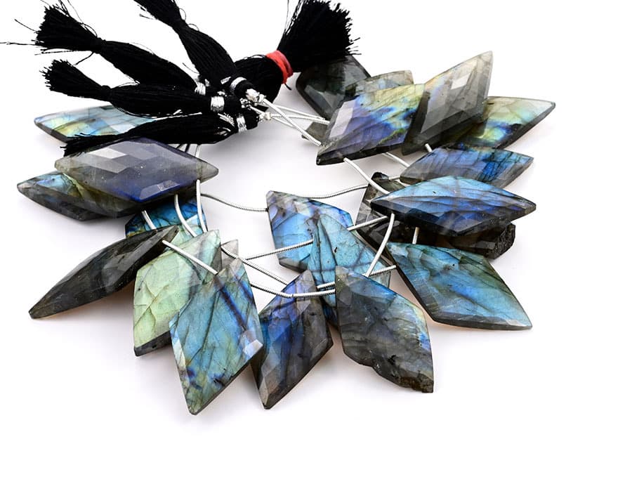 Labradorite 24x44mm Faceted Diamond Cut gemstone bead strand