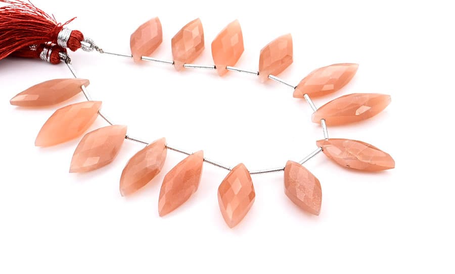 Peach Moonstone 10x25mm Faceted Diamond Cut (Small) gemstone bead strand