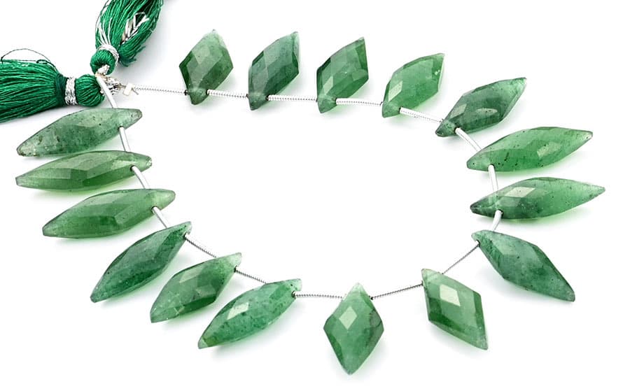 Green Strawberry QTZ. 10x25mm Faceted Diamond Cut (Small) gemstone bead strand