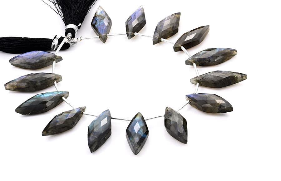 Labradorite 10x25mm Faceted Diamond Cut (Small) gemstone bead strand