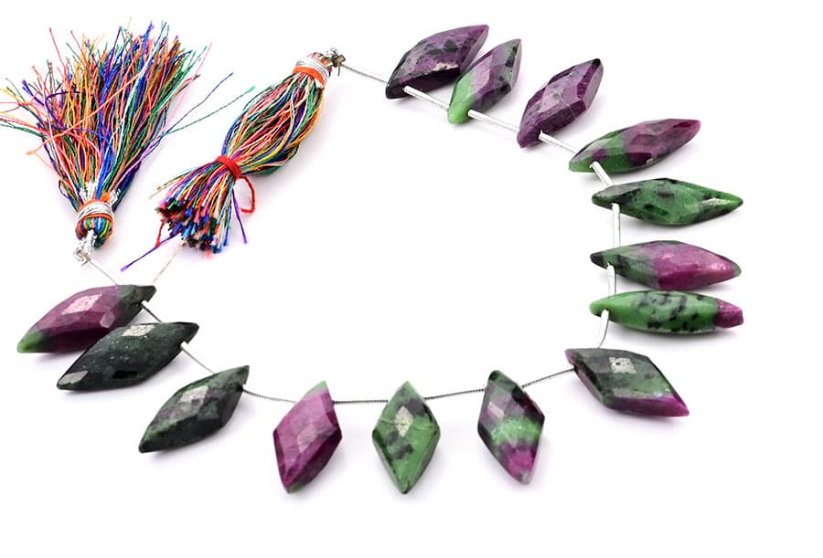 Ruby-Ziosite 10x25mm Faceted Diamond Cut (Small) gemstone bead strand