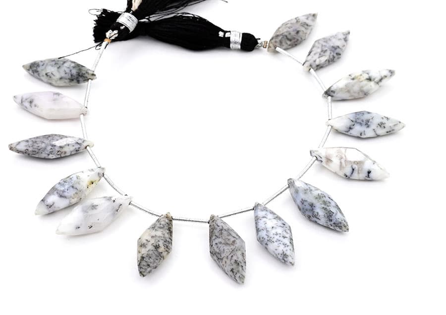 Dendrite opal 10x25mm Faceted Diamond Cut (Small) gemstone bead strand